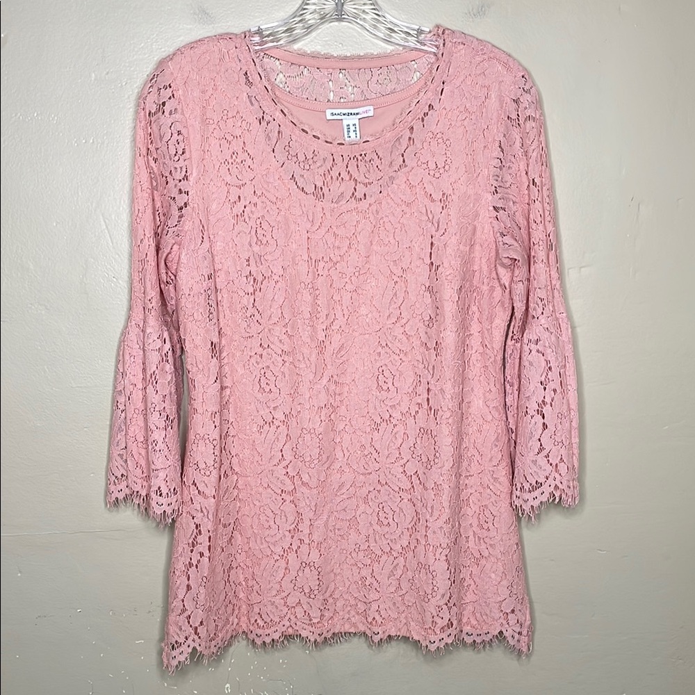 ISAAC MIZRAHI LIVE Pink Lace Blouse Coquette Fairy Cottagecore Feminine Top XS